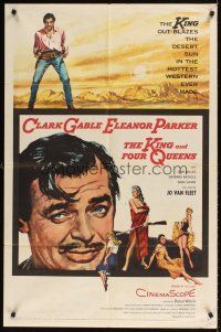 9c433 KING & FOUR QUEENS 1sh '57 art of Clark Gable, Eleanor Parker & sexy babes!