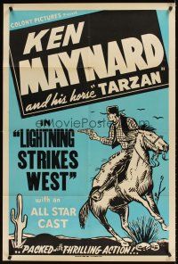 9c469 LIGHTNING STRIKES WEST woolever press 1sh '40 cowboy Ken Maynard on horseback!