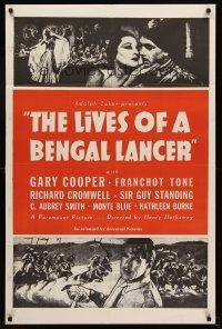 9c480 LIVES OF A BENGAL LANCER military 1sh R50s great different artwork of Gary Cooper!