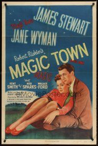 9c506 MAGIC TOWN style A 1sh '47 romantic close up of pollster James Stewart & pretty Jane Wyman!