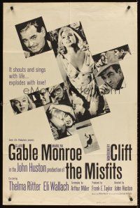 9c537 MISFITS 1sh '61 John Huston directed, Clark Gable, sexy Marilyn Monroe, Montgomery Clift!