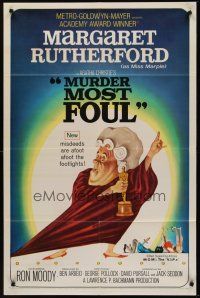 9c551 MURDER MOST FOUL 1sh '64 art of Margaret Rutherford, written by Agatha Christie!