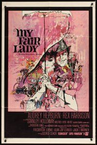 9c554 MY FAIR LADY 1sh '64 classic art of Audrey Hepburn & Rex Harrison by Bob Peak!