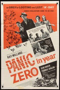 9c610 PANIC IN YEAR ZERO style A 1sh '62 Ray Milland, Hagen, Frankie Avalon, orgy of looting & lust!