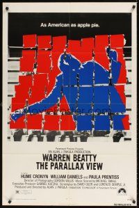 9c612 PARALLAX VIEW 1sh '74 Warren Beatty, as American as apple pie, cool image!