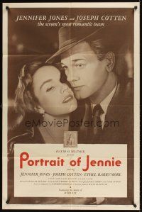 9c635 PORTRAIT OF JENNIE style A 1sh '49 Joseph Cotten loves beautiful ghost Jennifer Jones!