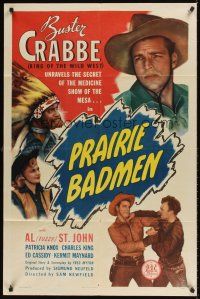 9c639 PRAIRIE BADMEN 1sh '46 cowboy Buster Crabbe is king of the wild west, Al 'Fuzzy' St. John!