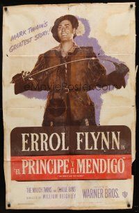 9c642 PRINCE & THE PAUPER 1sh R49 great c/u art of Errol Flynn with sword!