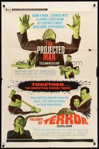 9c645 PROJECTED MAN/ISLAND OF TERROR 1sh '67 English sci-fi horror double-bill!
