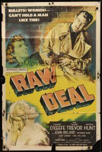 9c665 RAW DEAL 1sh '48 art of Dennis O'Keefe & sexy bad girl Claire Trevor!