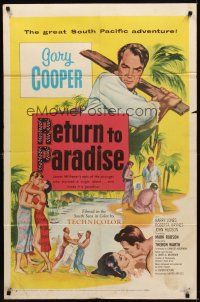 9c679 RETURN TO PARADISE 1sh '53 art of Gary Cooper, from James A. Michener's story!