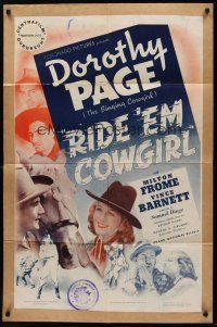9c685 RIDE 'EM COWGIRL kraftbacked 1sh '39 pretty Dorothy Page, the singing cowgirl, Milton Frome!