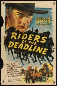 9c686 RIDERS OF THE DEADLINE 1sh '43 art of William Boyd as Hopalong Cassidy!