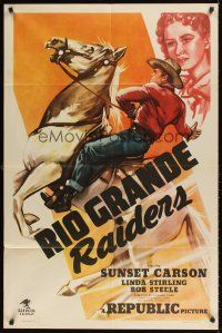 9c689 RIO GRANDE RAIDERS 1sh '46 cowboy Sunset Carson on rearing horse, pretty Linda Stirling!
