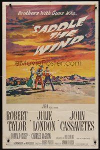 9c707 SADDLE THE WIND 1sh '57 artwork of John Cassavetes, Robert Taylor & Julie London!