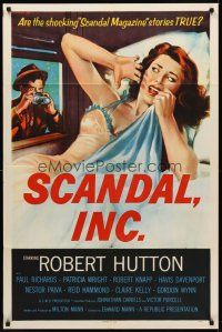 9c719 SCANDAL, INC. 1sh '56 Robert Hutton, art of paparazzi photographing sexy woman in bed!
