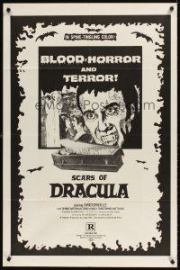 9c722 SCARS OF DRACULA military 1sh '71 great close up art of vampire Christopher Lee, Hammer horror