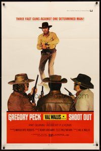 9c745 SHOOT OUT 1sh '71 great full-length image of gunfighter Gregory Peck vs. 3 fast guns!