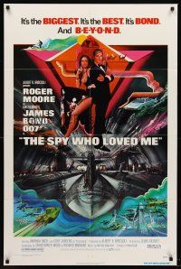 9c783 SPY WHO LOVED ME 1sh '77 cool artwork of Roger Moore as James Bond by Bob Peak!