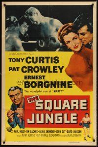 9c785 SQUARE JUNGLE 1sh '56 great artwork of boxing Tony Curtis fighting in the ring!