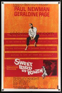 9c822 SWEET BIRD OF YOUTH 1sh '62 Paul Newman, Geraldine Page, from Tennessee Williams' play!