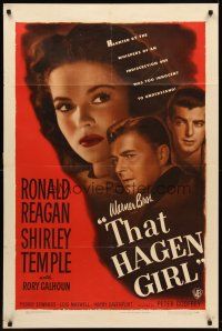 9c859 THAT HAGEN GIRL 1sh '47 great close images of Ronald Reagan & grown up Shirley Temple!