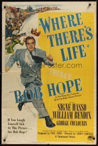 9c968 WHERE THERE'S LIFE style A 1sh '47 wacky art of Bob Hope being chased by angry mob!