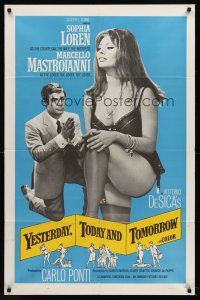 9c990 YESTERDAY, TODAY & TOMORROW 1sh '64 sexy Sophia Loren, Marcello Mastroianni, Vittorio De Sica