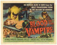 9d028 BLOOD OF THE VAMPIRE TC '58 cool art of the most frightening fiend in the history of horror!