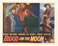 9d251 BLOOD ON THE MOON LC #6 '49 close up of tough cowboys Robert Preston & Robert Mitchum!
