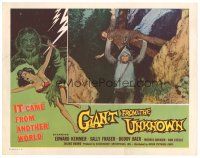 9d421 GIANT FROM THE UNKNOWN LC '58 wacky monster holding man overhead!