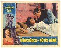 9d491 HUNCHBACK OF NOTRE DAME LC #1 '57 c/u of Anthony Quinn leaning over sexy Gina Lollobrigida!