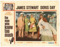 9d597 MAN WHO KNEW TOO MUCH LC #5 R60s James Stewart & Doris Day watch Daniel Gelin w/ knife in back!