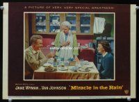 9d617 MIRACLE IN THE RAIN LC #3 '56 Jane Wyman & Van Johnson smile at each other at breakfast!