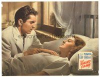 9d716 RAINS CAME LC '39 close up of Tyrone Power visiting Myrna Loy in hospital bed!