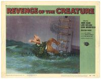 9d728 REVENGE OF THE CREATURE LC #5 '55 c/u of the monster in water pulling man off boat's ladder!