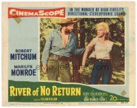9d734 RIVER OF NO RETURN LC #4 '54 tough cowboy Murvyn Vye grabs sexiest Marilyn Monroe by the arm!