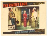 9d735 RIVER'S EDGE LC #2 '57 Debra Paget watches Ray Milland point gun at Anthony Quinn!