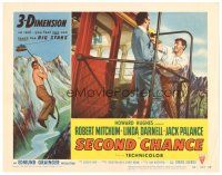 9d764 SECOND CHANCE LC #3 '53 3-D, Robert Mitchum fighting on cable car high up in the air!