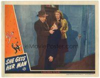 9d777 SHE GETS HER MAN LC '45 Joan Davis watches detective Leon Errol get tough with a bad guy!