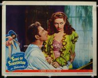 9d809 SONG OF SCHEHERAZADE LC #8 '46 great c/u of Jean-Pierre Aumont holding sexy Yvonne DeCarlo!