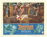 9d857 TARZAN'S HIDDEN JUNGLE LC #5 '55 Gordon Scott as Tarzan diving after native into pit!