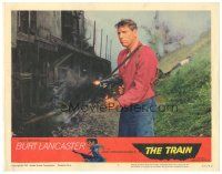 9d913 TRAIN LC #8 '65 cool image of Burt Lancaster with machine gun by railroad, Frankenheimer