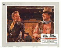 9d951 WAR WAGON LC #8 '67 close up of Kirk Douglas talking to John Wayne in saloon!