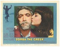 9d999 ZORBA THE GREEK LC #8 '65 close up of Anthony Quinn being kissed, Michael Cacoyannis
