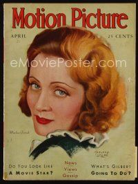 9e117 MOTION PICTURE magazine April 1931 art portrait of Marlene Dietrich by Marland Stone!