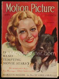 9e122 MOTION PICTURE magazine September 1931 art of Joan Crawford & cute dog by Marland Stone!