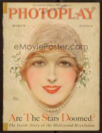 9e095 PHOTOPLAY magazine March 1928 art of pretty Mary Philbin wearing pearls by Charles Sheldon!