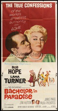 9f515 BACHELOR IN PARADISE 3sh '61 world's greatest lover Bob Hope romances sexy Lana Turner!