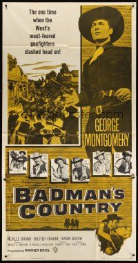 9f518 BADMAN'S COUNTRY 3sh '58 George Montgomery as Pat Garrett, Buster Crabbe as Wyatt Earp!